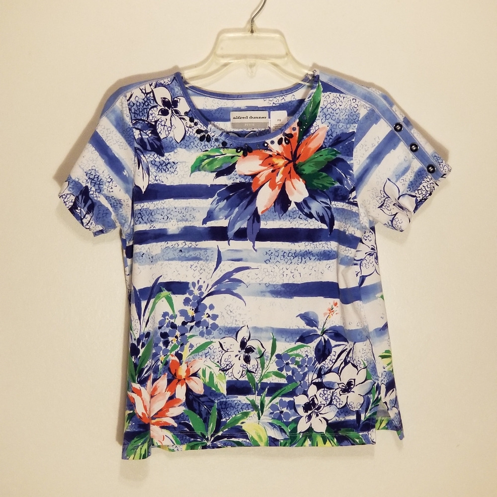 Alfred Dunner blue/white tee top Sz PS